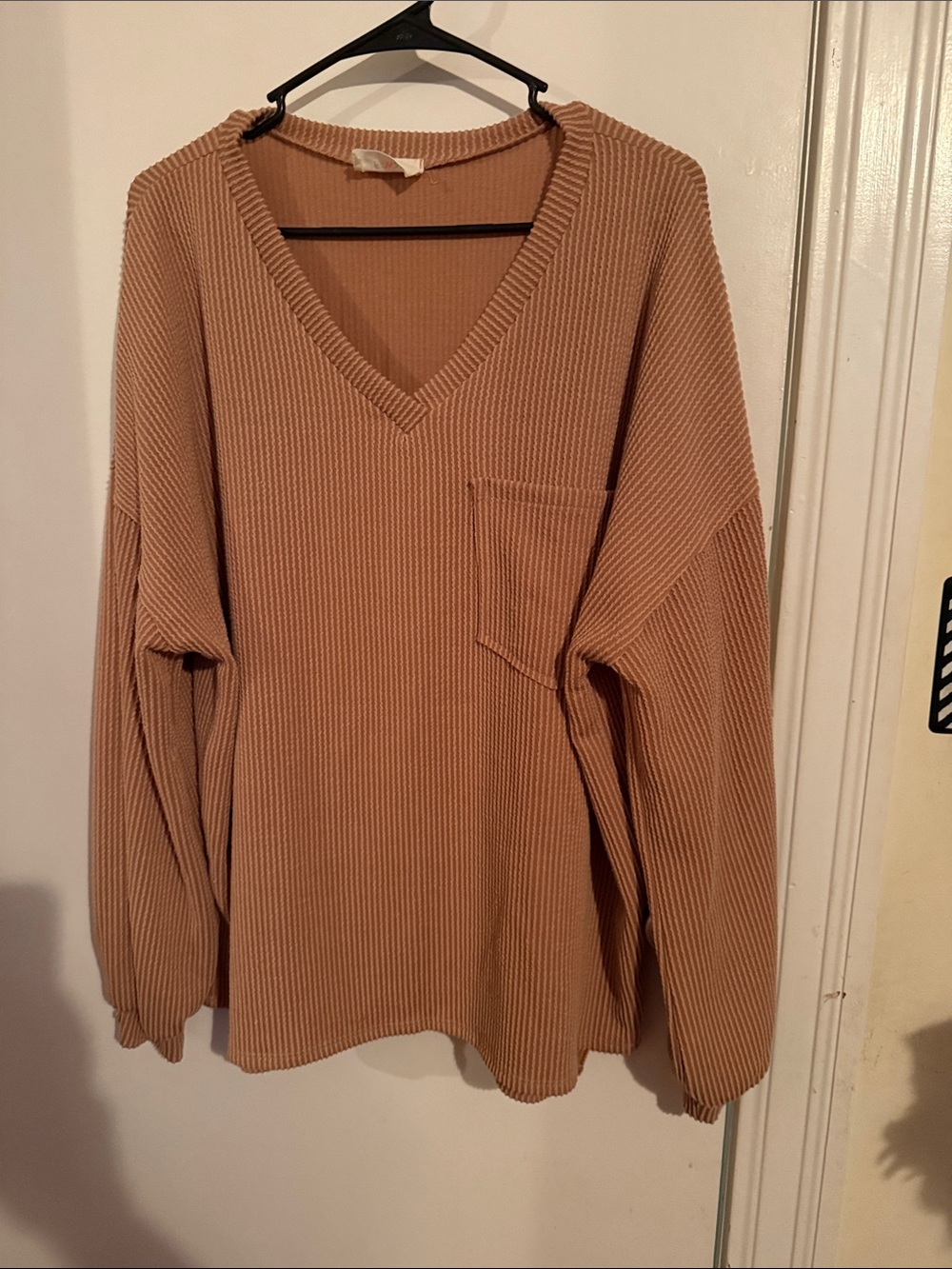 Fantastic Fawn Ribbed V‑Neck Pocket Sweater - Camel